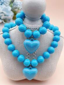 1 Bộ trang sức vòng cổ và vòng tay hạt Dopamine hình trái tim lớn màu kẹo, màu đỏ, xanh lá cây, cam, hồng, đỏ tía, đen, trắng, xanh dương, tím, thích hợp cho hàng ngày, lễ hội, quà tặng, tiệc tùng - Bộ - Xem 17