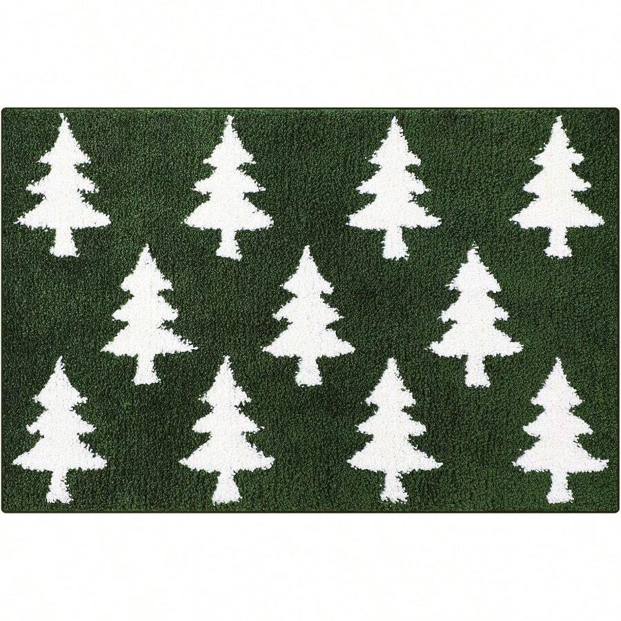 LAN-Christmas Bath Mat Christmas Bathroom Decor Non Slip Absorbent Washable Xmas Bath Rugs For Xmas Holiday Home Bathroom Decor 20 X 32 Inch Green TreeS138 - Green - View 1