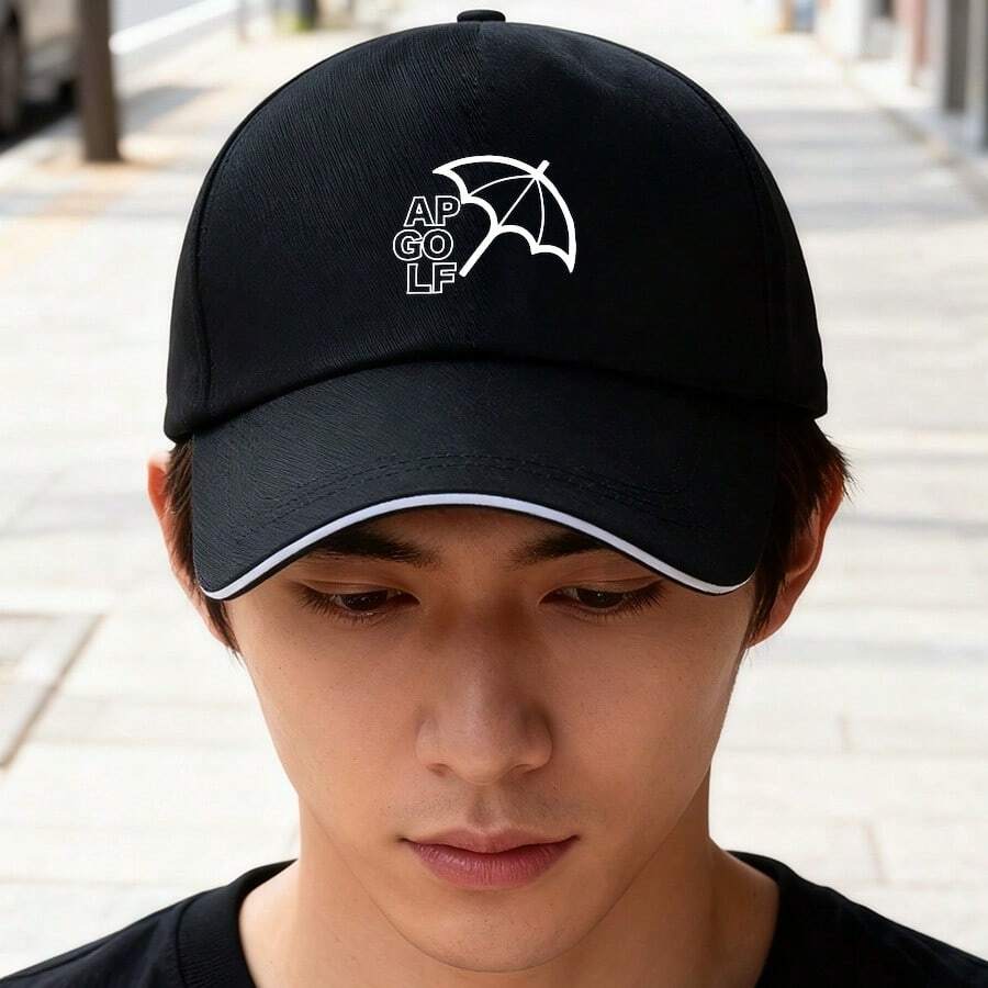 Black upper golf logo-printed cap, for summer fashion and sports snapback large head around Baseball cap graphic print duck cap breathable low cap snapback cap Duckville cap baseball cap fashionable low cap visual unisex small head around ball cap retro sports - ãã©ã㯠- ãã§ãã¯ãã 1