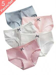 5 Pack & Soft Hipster Underwear - No Show Cheeky Briefs With Bow, Pastel Colors (, Pink, White, Beige, Peach) - Breathable Full Coverage Low-Rise Panties For Daily Wear - Mixed Color(5Pcs) - 查看 1