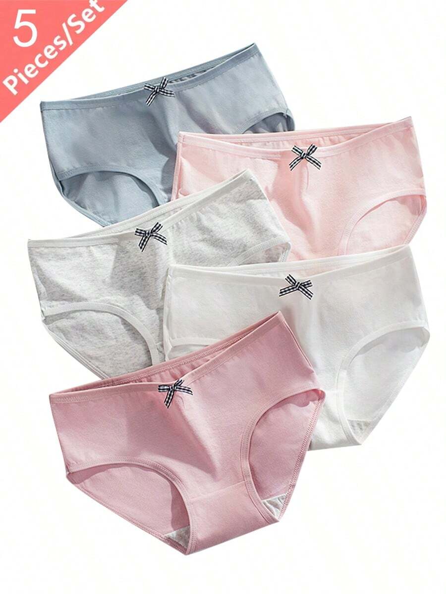 5 Pack & Soft Hipster Underwear - No Show Cheeky Briefs With Bow, Pastel Colors (, Pink, White, Beige, Peach) - Breathable Full Coverage Low-Rise Panties For Daily Wear - Mixed Color(5Pcs) - 查看 1