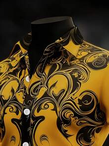 Áo sơ mi nam dài tay in họa tiết hình học cổ điển, dáng ôm, phong cách Gothic, thích hợp cho lễ Halloween, các dịp lễ hội, mặc hàng ngày, mùa xuân và mùa thu. - Màu vàng - Xem 4