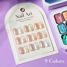 LIMEGIRL Gel para uñas sin necesidad de limado, 9 colores de esmalte en gel con 50 esponjas para uñas y separador de dedos metálico para manicura frances con degradado, de inmersión para remover, con luz UV, paleta de diseños para uñas DIY. - Multicolor - Ver 4