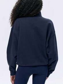 Women's Autumn/Winter New Simple INS Striking Color Letter Print Casual Half-Turtleneck Zipper Long Sleeve Fashionable Versatile Sweatshirt