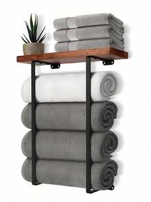 Towel Rack Wall Mounted, Bathroom Towel Storage, Wall Towel Holder, Bathroom Organizer, Shower Organizer Rack, Bath Towel Racks For Bathroom Towel Storage Rack With Shelve For Rolled Towel Organizer, Wall Mounted Bathroom Shelves Over Toilet For Bathroom, Kitchen, Bedroom, Living Room, Home Decor, Bathroom Decor And Accessories, Bathroom Organizer, Shower Accessories, Minimalist Design Storage Organizer For Large Towels, Small Towels, Hand Towels, Halloween/Christmas Gifts, Back-To-School Season - 彩色 - 查看 12
