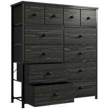 EnHomee Dresser For Bedroom With 12 Fabric Drawers, Tall Dresser With Wooden Top & Metal Frame, Bedroom Dresser, Dressers & Chests Of Drawers, Room Decor, Home Deco, Festival Decor, Black - 黑色 - 查看 8