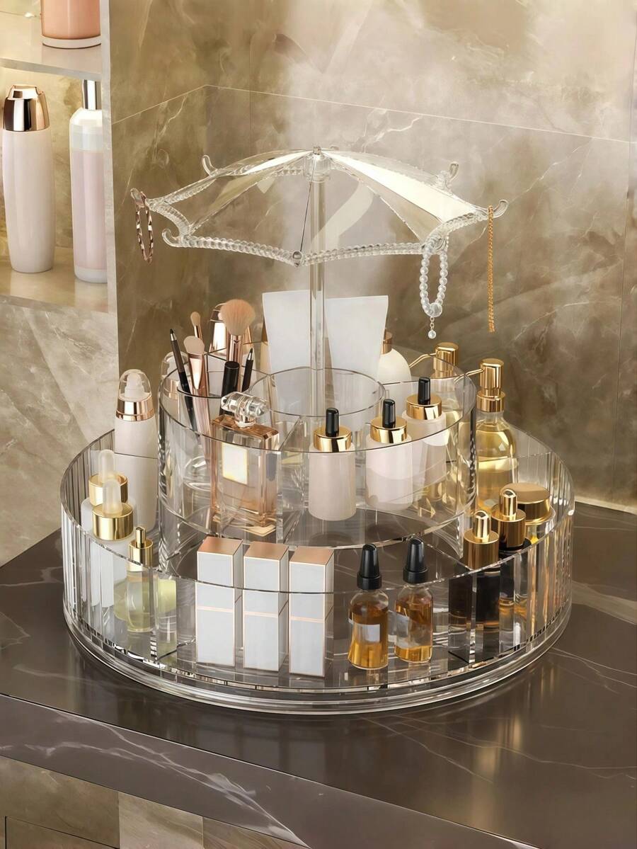 1 Peça Caixa de Armazenamento de Batom com Formato de Guarda-Chuva, Organizador de Maquiagem Giratório Acrílico Transparente de Camada Dupla, Suporte de Exibição de Cosméticos para Bancada, Presentes para Mulheres, Presentes de Natal, Ideias de Presentes para Mulheres