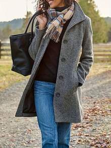 Single-Breasted Wool Blend Coat - Classic Mid-Length Winter Overcoat, Timeless Warm Outerwear For Women,Women's Windbreaker Jackets For Winter-D10-2 - 灰色 - 查看 9