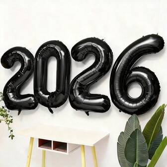 4pcs/Set Black Number Balloons, 32 Inch Number Balloons For Birthday Party Decoration, Graduation Ceremony Decoration, New Year Party Supplies, New Year Decoration, New Year's Eve Decoration, New Year's Eve Party Supplies, Photo Props