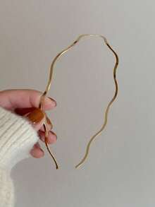 2pcs Fashionable Women's Gold-Colored Metal Wavy Hairband, Curved Headband, Geometric Thin Headband For Daily, Party, Elegant Headwear,Hairband ,Hair Hoop Headbands ,Head Piece