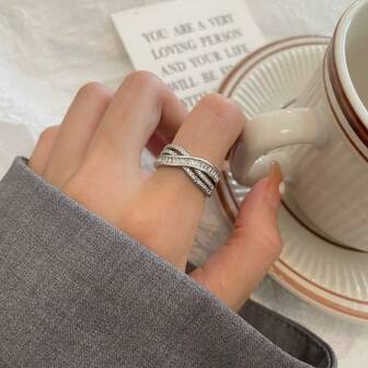 1pc Minimalist Unique Design Zirconia Ring, Fashionable & Open Band Ring For Women