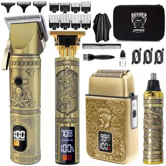  LARGNER 4 In1 MENTAL Hair Cutting Grooming Kit Professional Hair Clippers And Shaver Set Cordless Beard Trimming For Men, Rechargeable Barber Clippers Set Men Electric Foil Shaver Suitable