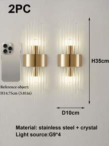 1 pieza/2 piezas Lámpara de pared moderna de oro/negra con cristal, base de acero inoxidable, Body de lámpara de cristal de alta calidad, adecuada para cafetería, sala de estar, dormitorio, villa, decoración de pared del hogar, accesorio de iluminación decorativa para habitación - Multicolor - Ver 18