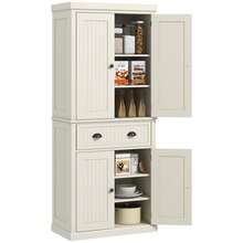 HOMCOM 72" Tall Kitchen Pantry Cabinet, Modern Buffet Storage Cabinet With 4 Beadboard Doors, Drawer And Adjustable Shelves, Cream White - 白色 - 查看 8