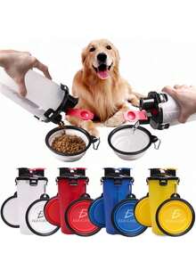 ELE-GATE vaso viaje croquetas y agua mascotas con tazones plegables comedero portátil para mascotas, recipiente multifuncional para perros y gatos, incluye tazones plegables y compartimento para croquetas, recomendado en viajes, paseos y actividades al aire libre, fácil de transportar y limpiar. - Multicolor - Ver 1