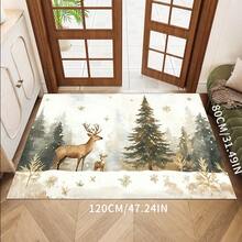 1 pieza Alfombra de área con diseño de árboles de pino, copos de nieve y ciervos, lavable, para usar en salas de estar, dormitorios, hoteles, restaurantes, salas de lectura, de gran tamaño, para decoración interior y exterior