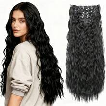 Clip In Hair Extensions,6PCS Hair Extensions Long Mermaid Waves Wavy Synthetic Clip On Hairpiece For Women 24 Inch - Multicolor - View 12