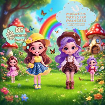 Silent Magnetic Princess Dress-Up Sticker Set, Cute Cartoon Characters, DIY Refrigerator Magnets Reusable For Girls' Christmas Halloween New Year Birthday Gift, Multiple Themes Available, Suitable For Kids Aged 3+