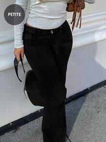 复古美式性感简约水洗纯色口袋休闲日常女裤 - 黑色 - 查看 5