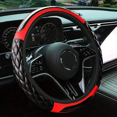 3D Embroidered Crystal Carbon Fiber Steering Wheel Cover - 1pc Universal Fit For 14.5-15 Inch - Unisex