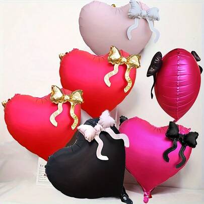 2个22英寸组装式蝴蝶结和心形气球，材质耐用，适合情人节、订婚、求婚主题派对装饰、庆祝活动礼物、室内外装饰。
