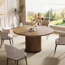 LITTLE TREE 47.24-Inch Brown Round Dining Table For 4-6 People, Modern Fluted MDF + Metal Base Kitchen Table, Sturdy Circle Dining Room Furniture, Brown - 棕色 - 查看 11