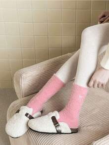 3/6Pairs Of White And Pink Fuzzy Women's Crew Socks, Bow Pattern Warm Socks, Soft And Comfortable, Suitable For Autumn And Winter,Random Colors - 6對 - 查看 9