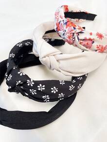 4 pièces/set Bandeaux pour femmes de couleur unie noire et beige imprimés en tissu, accessoires capillaires simples convenant à un usage quotidien, serre-tête, bandeau