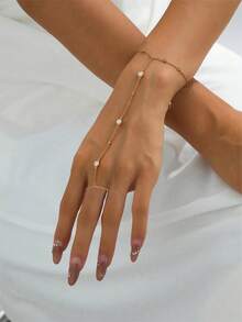 Gold-tone Rhinestone Finger Bracelet