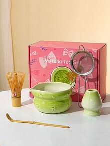 5pcs Heart & Bow Matcha Set, Middle Eastern Style Matcha Starter Kit Including Ceramic Matcha Bowl, Matcha Whisk, Matcha Sifter, Matcha Scoop, Handmade Natural Bamboo, Matcha Preparation Set, Dessert & Beverage Making Tools Set, Japanese Gift Box Tea Set, Song Dynasty Matcha Whisk Tool Set, Gift For Boyfriend, Girlfriend, Family, Friends, Coworkers