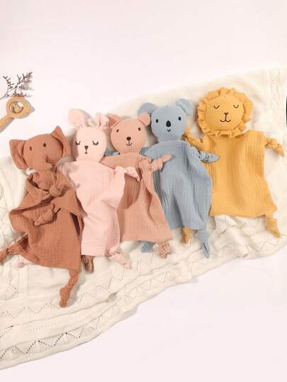 1pc Soft Printed & Solid Color Baby Towel, Face Towel, Handkerchief, Washcloth, Drool Bib - Cute Rabbit, Elephant, Bear, Koala, Lion Design