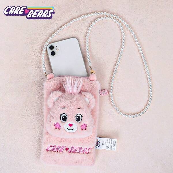  1PC Care Bears Officially Licensed Pink Blue Crossbody Bag Teddy Bear Cartoon Fanny Pack Travel Essential Makeup Bag Coin Purse Lightweight Fashion Item Halloween Christmas Thanksgiving Cozy Gifts For Family And Friends