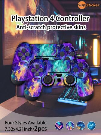 SUPSTICKER 2pcs/Set Colorful Flame Texture Pattern Stickers, Including Nebula Design Stickers For Full Wrap Controller, Easy To Apply, High Adhesion, Suitable For Daily Gaming And E-Sports Competitions, 7.32x4.21inch/18.6X10.7cm