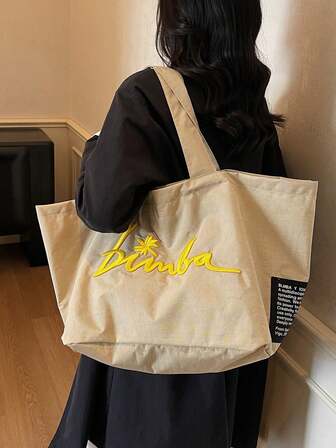 Casual Letter Embroidered Tote Bag For Women, New Minimalist Shoulder Bag, Suitable For Shopping, Wallet, Commuting, Young Women, College Students, Beginners, White-Collar. Ideal For Office, University, Work, Business, Commuting, Outdoor Activities, Travel And Excursions