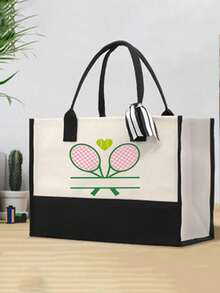 Personalized Tennis Tote Bag, Customized Tennis Handbag, Tennis Gift For Her, Personalized Tennis Bag, Tennis Lover's Bag, Tennis Gift - Black - View 5
