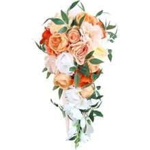 Ramos de boda artificiales de flores de orquídea de lirio de cala, ramos de boda para novia, dama de honor, ramo de imitación de flores, ramo de novia en cascada para rústico, bohemio, otoño, fiesta(Naranja) - Multicolor - Ver 9