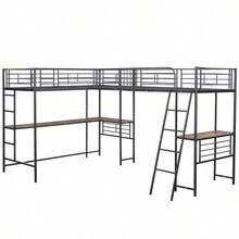 90200cm High Bed with Two Levels Desk Under the Bed Double Staircase High Guardrails Black - Ideal for Small Bedrooms Maximizing Space Perfect for 's Rooms Dormitories and Guest Rooms Offers Se and Efficient Sleeping Solution - Verschiedenfarbig - Übersicht 8