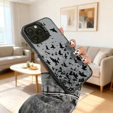 Cubierta de teléfono para iPhone con diseño de pájaros en vuelo gris oscuro y negro estilo artístico para uso diario en casa y oficina Aplicable a teléfonos Apple y Galaxy. - Blanco - Ver 5