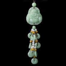 1 Piece Elegant Chinese Style Car Hanging Ornament - Green Glass Peace Symbol Rearview Mirror Pendant With Beaded, Intricate Floral Design And Colorful Embellishments, Suitable For Vehicle Interior Decoration, Car Decoration - 安全出行 - 查看 2