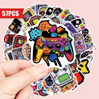 57-Piece Retro Arcade & Game Console Sticker Set - Waterproof Aesthetic Stickers - Suitable For Decorating Laptops, Phones, Guitars, Water Bottles, Cars, Tablets, Musical Instruments - Perfect Choice For Party Favors, Rewards And Holiday Gifts