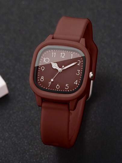 Silicone Watches, Square Dial Quartz Wrist Classic Combination Set (Watch Box Not Included) view 7