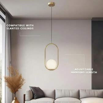 1pc Modern Gold Indoor Pendant Light Decor, Christmas Indoor Decoration, Hanging Globe Pendant Light For Kitchen Island Lighting - Minimalist Design, Suitable For Dining Room, Bedside, Bar, Cafe, Loft Staircase, Office, High-Quality Metal Material (Bulb Not Included)