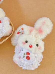 1 pieza Muñeco de peluche de conejo con colgante, llavero de muñeco de peluche de conejo con orejas largas y chillón, lindo para niñas - Multicolor - Ver 2
