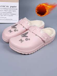 Women's Thermal Lined Winter Slippers, Beige Non-Slip Indoor/Outdoor Adjustable Strap Slippers, Lightweight & Comfortable, Made Of EVA Material For Warmth & Breathability, Suitable For Cold Floors; Soft & Comfortable Insole, Suitable For Home, Kitchen, Office; Easy-To-Clean Non-Slip Outsole. - Pink - View 7