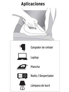 Tipo de producto: Extensión eléctrica para uso en el hogar. Voltaje nominal: 127 V~. Tipo de clavija: Tipo B (polarizada con puesta a tierra). Receptáculos: 3 salidas polarizadas para conectar diversos dispositivos eléctricos. Tapa de protección: Protege las conexiones, evitando el contacto accidental. Material del cable: Recubierta de PVC autoextinguible, resistente al calor y diseñada para evitar la propagación del fuego. Clavija plana: Ideal para espacios reducidos, permitiendo una instalación práctica y discreta detrás de muebles o electrodomésticos. Uso recomendado: Línea doméstica, perfecta para conectar aparatos eléctricos de uso diario como lámparas, televisores, cargadores y equipos pequeños. - Tipo de Enchufe A USA (110-127V) - Ver 5