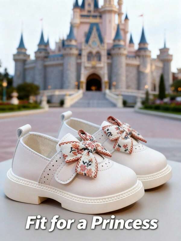 1 paire de chaussures plates à nœud mode pour filles, mocassins plats de couleur unie pour filles, motif floral avec design à boucle et à scratch, convient pour le port quotidien au printemps, les fêtes, les voyages et l'école