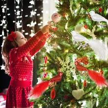 Weihnachtsbaumdekoration Vögel, 4 Stück weißund rote dekorative Vögel, Weihnachtsglasvögel, UNOLIGA realistischeünstliche Feder-Vögel, Clip-on Glitzer-Vögel Winterdekoration - Außergewöhnliche Weihnachtsverkäufe