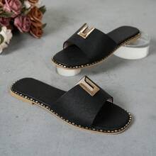 Damskie sandały na co dzień w stylu boho, na lato 2026, płaskie, kwadratowe, czarne, wsuwane, idealne na zewnątrz, na plażę, na święta, na co dzień, niezbędne na Ramadanie - Czarne - Zobacz 12