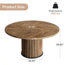 LITTLE TREE 47.24-Inch Brown Round Dining Table For 4-6 People, Modern Fluted MDF + Metal Base Kitchen Table, Sturdy Circle Dining Room Furniture, Brown - 棕色 - 查看 2