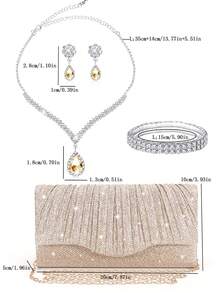 4 sztuki damskiej modnej, uniwersalnej plisowanej kopertówki, luksusowy naszyjnik z kryształkami, kolczyki, zestaw biżuterii z bransoletką na imprezę